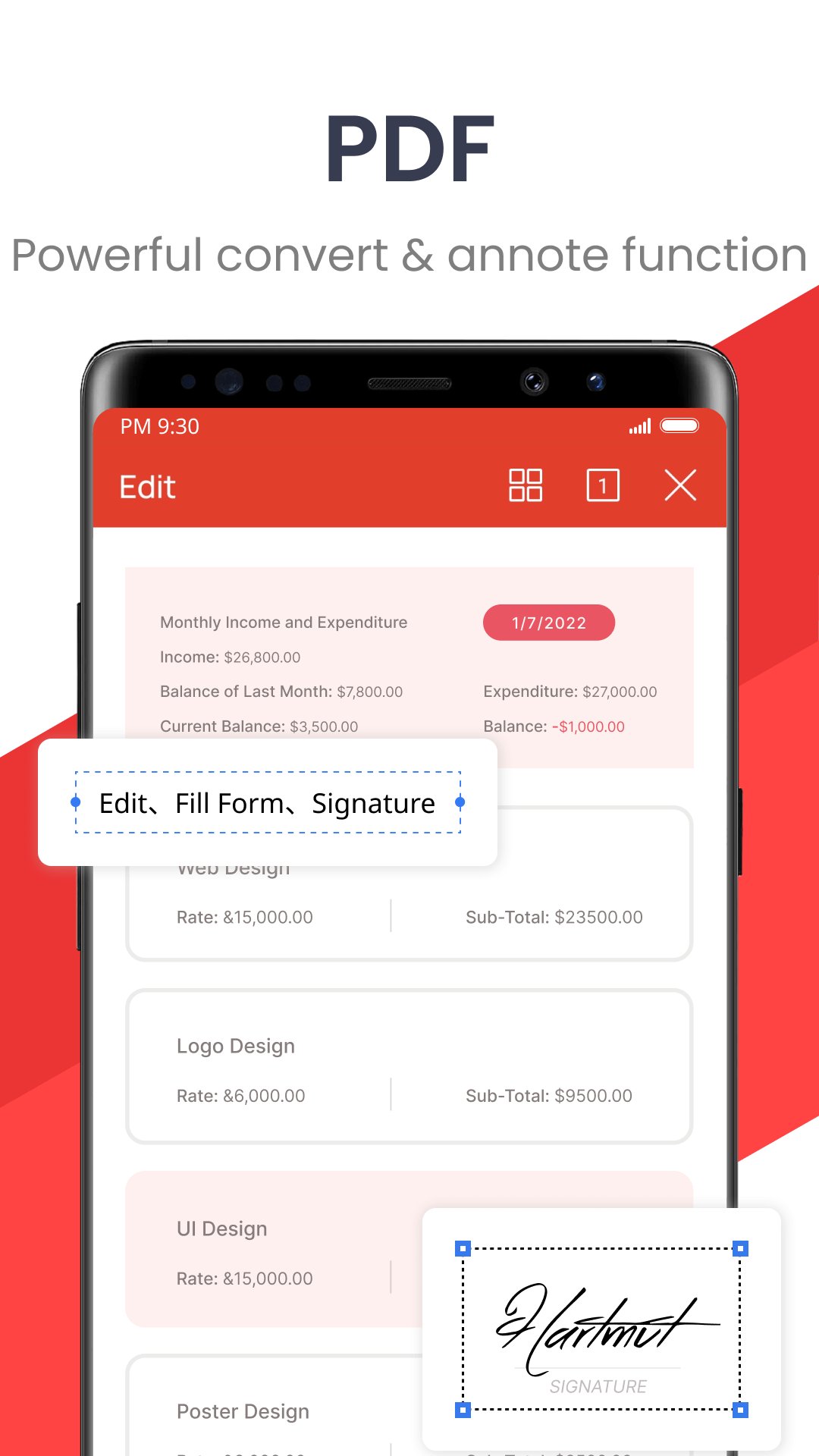 PDF edit, form fill and signature on Android